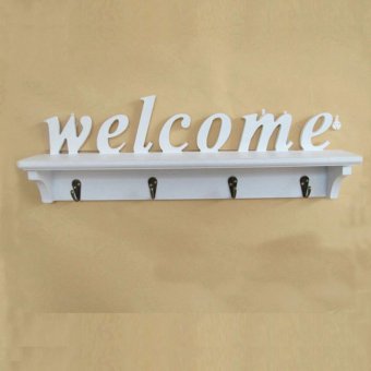 ชั้นตกแต่งผนัง welcome แบบมีที่แขวน สีขาว ชั้นตกแต่งผนัง welcome แบบมีที่แขวน สีขาว
