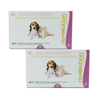 Revolution for dogs&cats (up to 2.5kg) สำหรับสุนัขและแมว น้ำหนักไม่เกิน2.5กิโลกรัม บรรจุ3หลอด/กล่อง x 2 กล่อง Revolution for dogs&cats (up to 2.5kg) สำหรับสุนัขและแมว น้ำหนักไม่เกิน2.5กิโลกรัม บรรจุ3หลอด/กล่อง x 2 กล่อง