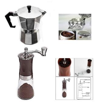 sayrung9shop หม้อต้มกาแฟสด 6 cupและที่บดกาแฟมือหมุน สีเงิน sayrung9shop หม้อต้มกาแฟสด 6 cupและที่บดกาแฟมือหมุน สีเงิน