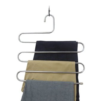 HS เสื้อผ้าหิ้ง กางเกงหิ้ง Multi-Purpose 5 Layers Pants Hanger Trousers Tie Towels Belt Rack Space Saving 2PC - Silvery HS เสื้อผ้าหิ้ง กางเกงหิ้ง Multi-Purpose 5 Layers Pants Hanger Trousers Tie Towels Belt Rack Space Saving 2PC - Silvery