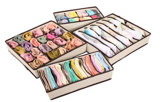Leegoal 1 ชุด 4ชิ้นในลิ้นชักตู้เก็บกล่องจัดแบ่งสำหรับบรา และชั้นใน (สีขาวนวล) Leegoal 1 ชุด 4ชิ้นในลิ้นชักตู้เก็บกล่องจัดแบ่งสำหรับบรา และชั้นใน (สีขาวนวล)