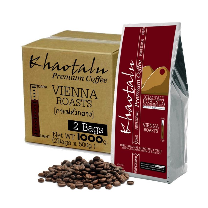 Khaotalu Premium Coffee กาแฟเขาทะลุ เมล็ดกาแฟ คั่วกลาง Vienna Roasts (2ถุง รวม 1000g.)