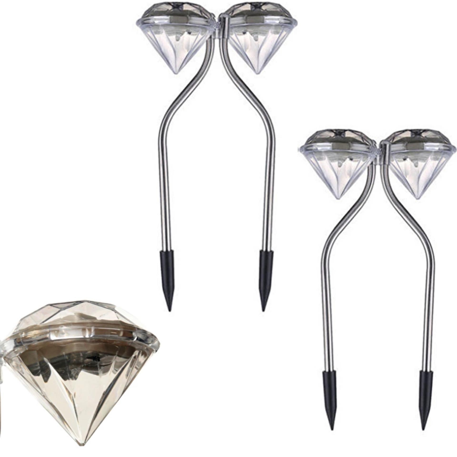 LED Solar Powered Diamond Stainless Steel Garden Stake Light Rechargeable Lamp  8Pcs