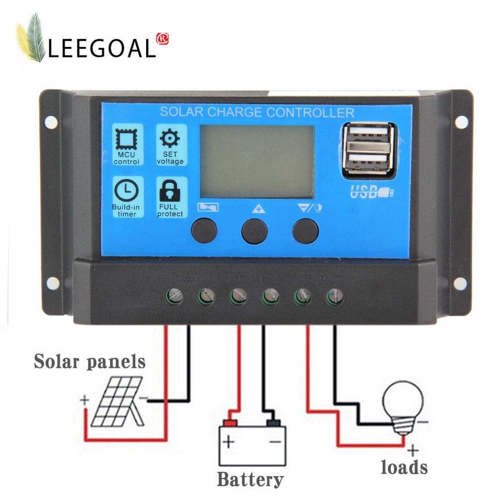 Leegoal 30A คอนโทรลเลอร์ชาร์จพลังงานแสงอาทิตย์แผงเซลล์แสงอาทิตย์แบตเตอรี่อัจฉริยะเครื่องควบคุมกับ USB พอร์ตจอแสดงผล 12 โวลต์/24 โวลต์