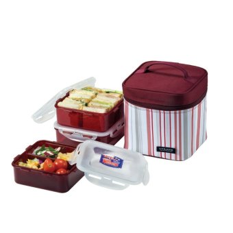 Lock & Lock Square Lunch Box 3-Piece Set with Insulated StripeBag Purple Lock & Lock Square Lunch Box 3-Piece Set with Insulated StripeBag Purple