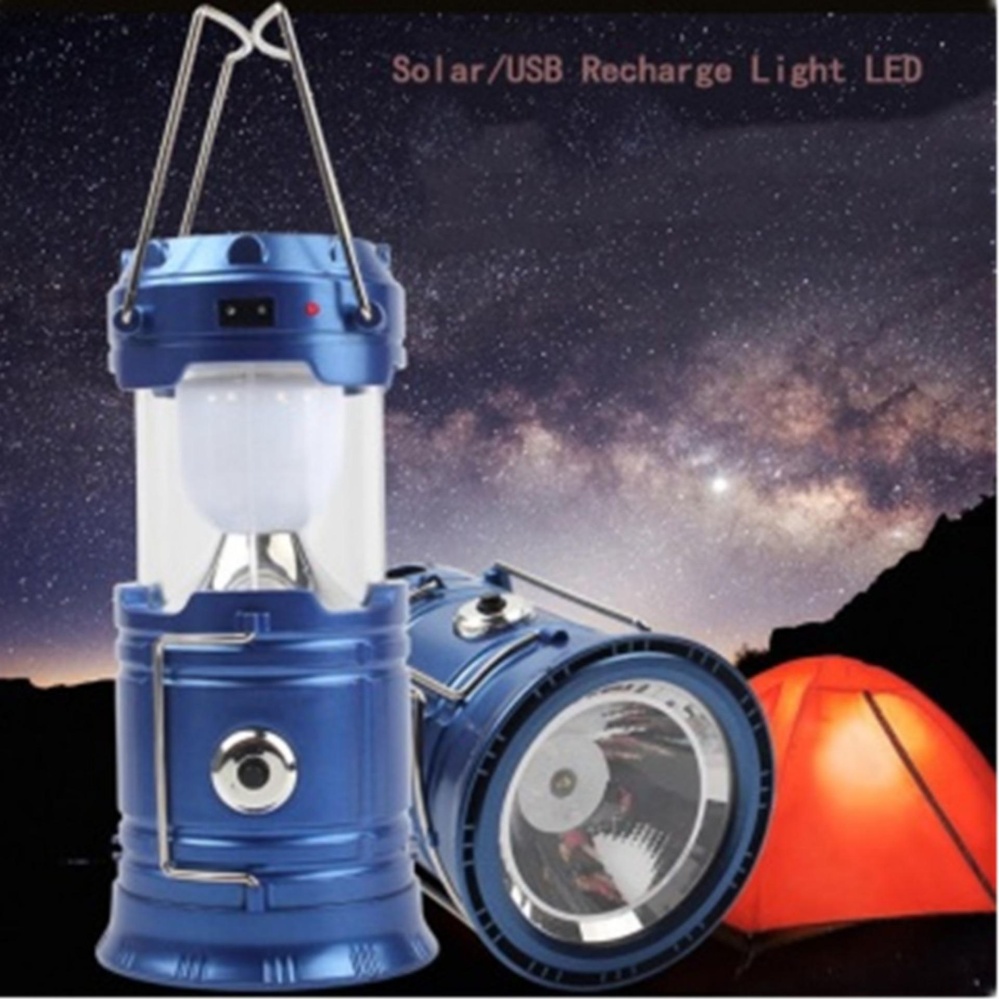 แบทสำรองตะเกียง Outdoor LED Solar Camping Light & Flashlight & USB Power Bank Tent Lamp Lantern (สีน้ำเงิน)  