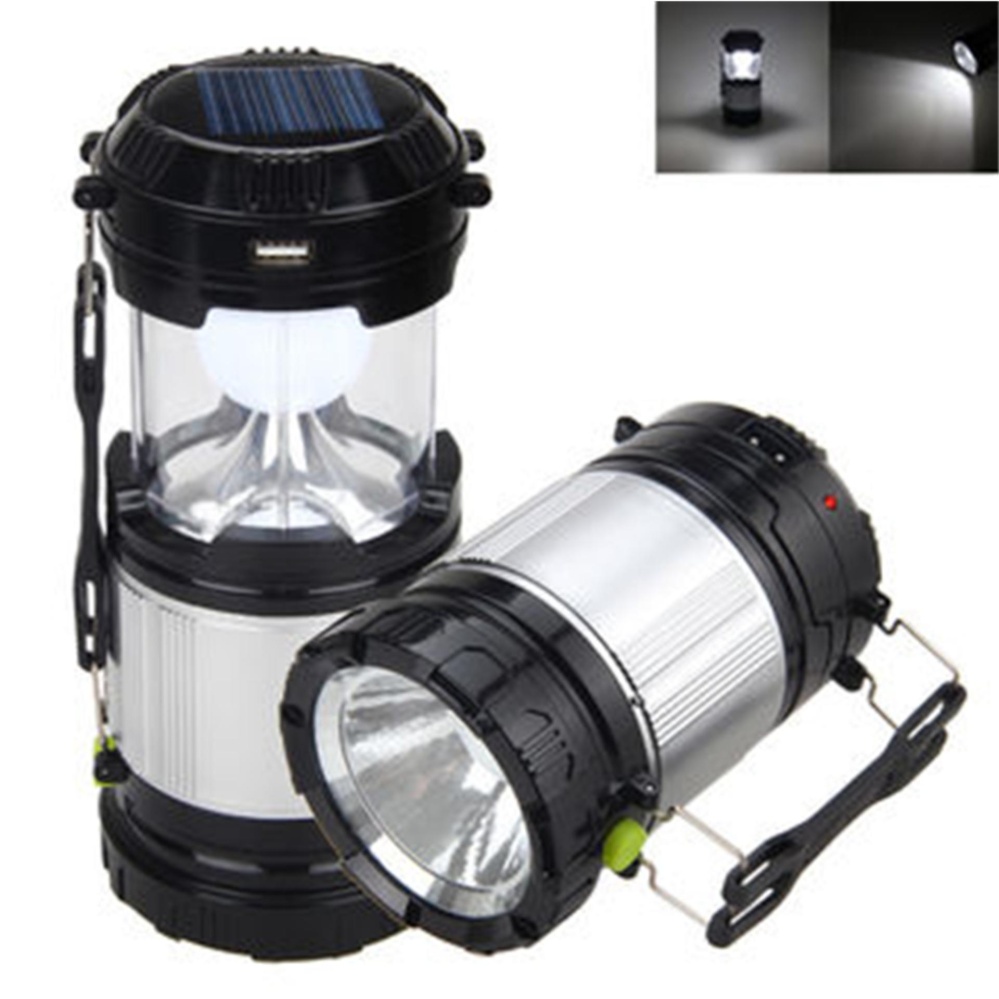 แบทสำรองตะเกียง Outdoor LED Solar Camping Light & Flashlight & USB Power Bank Tent Lamp LanternV2 (Black)  