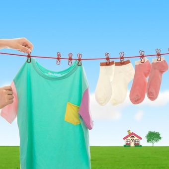 Portable Multifunctional Drying Rack with 12pcs Clips Cloth Hangers Iron Wire Clothes Line Pegs Clothespins - intl