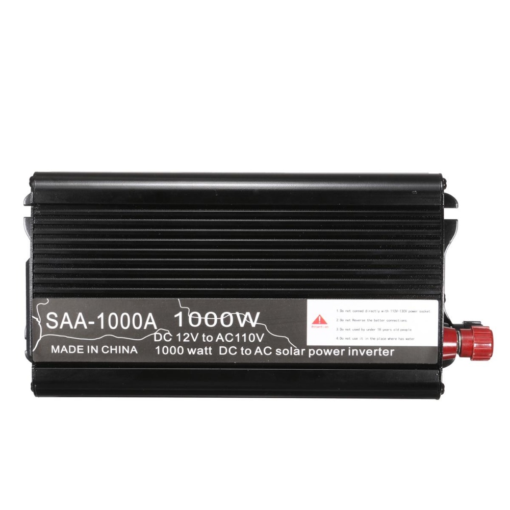 อินเวอร์เตอร์พาวเวอร์พลังงานแสงอาทิตย์ 1000 วัตต์ DC12V AC 110 โวลต์ Sine คลื่นตัวแปลงอะแดปเตอร์แปลงสีดำ-นานาชาติ