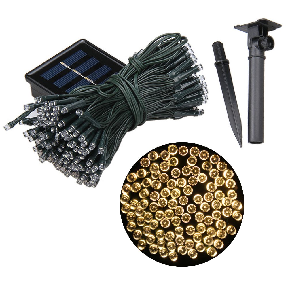 ไฟกระพริบ โซล่าเซลล์ ไฟคริสต์มาส 200 LED (8 ฟังก์ชั่น) (แสง : เหลืองวอมไวท์)