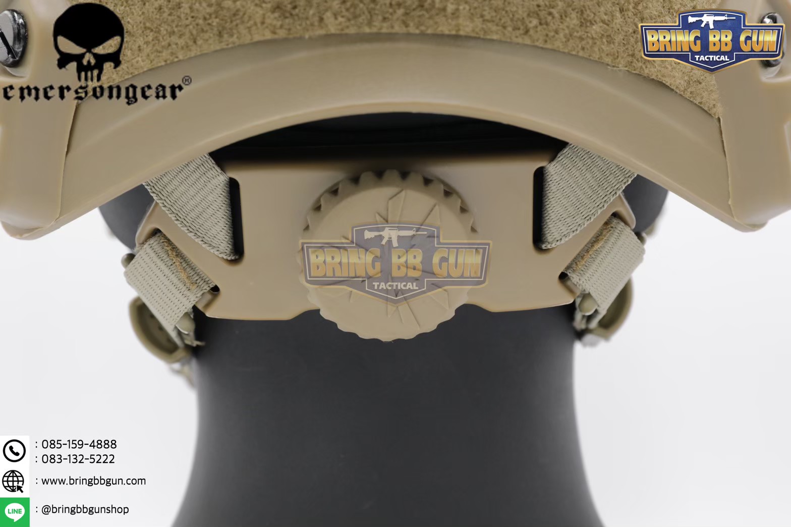 ข้อมูลเพิ่มเติมของ หมวก Fast ยี่ห้อ Emerson รุ่น ปรับท้ายทอยได้ (หมวกฟาส) (Fast Helmet MH type)  ● น้ำหนัก : 589 กรัม ● ขนาด : กว้าง 27.5cm. ยาว 18cm.  ● คุณสมบัติ : 1. ชุดหมวกฟาสมาพร้อมผ้าคลุมหมวกฟาส 2. แป้นหน้าหมวกเป็นอลูมิเนียม แข็งแรงทนทาน (สามรถถอดเปลี่ยนได้) 3. ตัวหมว