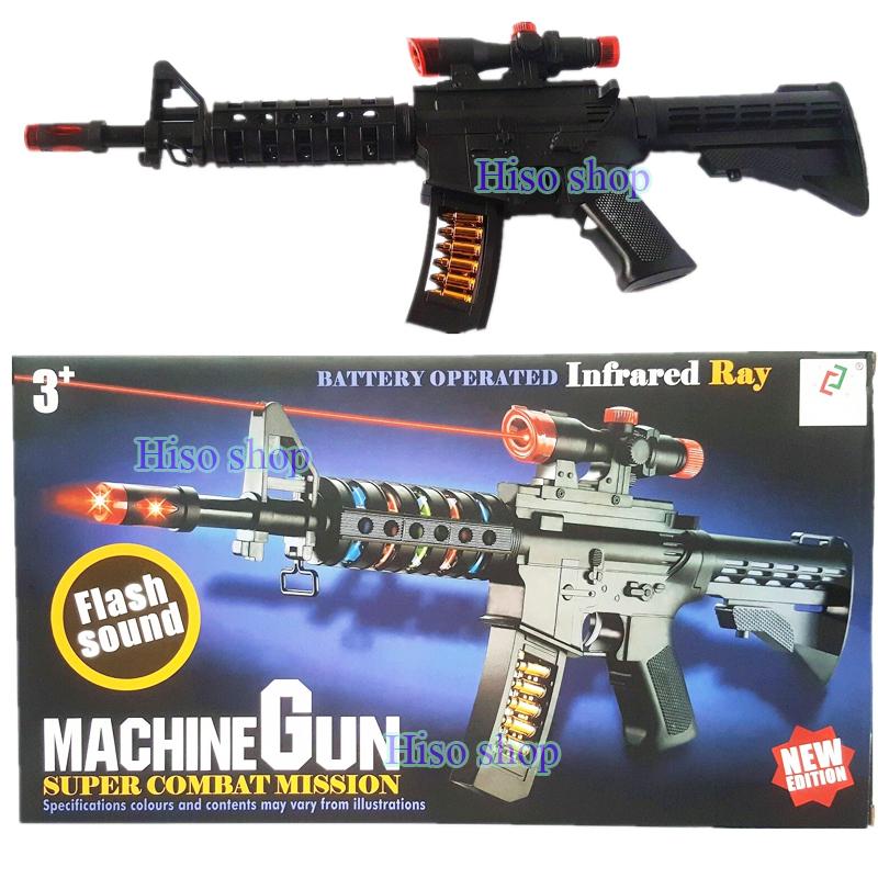 ปืนของเล่น M16 Machine Gun Super Combat Mission มีเลเซอร์ มีไฟ มีเสียง สีสันสดใสสวยงาม น่าเล่นมากๆค่ะ ราคา 300 บาท*ส่งฟรี