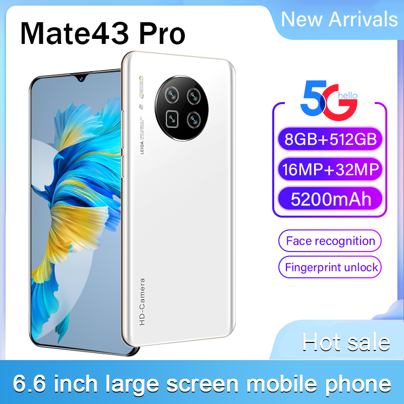 สมาร์ทโฟน5G Mate43 Pro Mobile phone 8+512GB Face Unlock ของแท้ โทรสับ โทรศัพท์มือถือ มือถือ โทรศัพท์ สมาร์ทโฟน โทรศัพท์มือถือถูกๆ