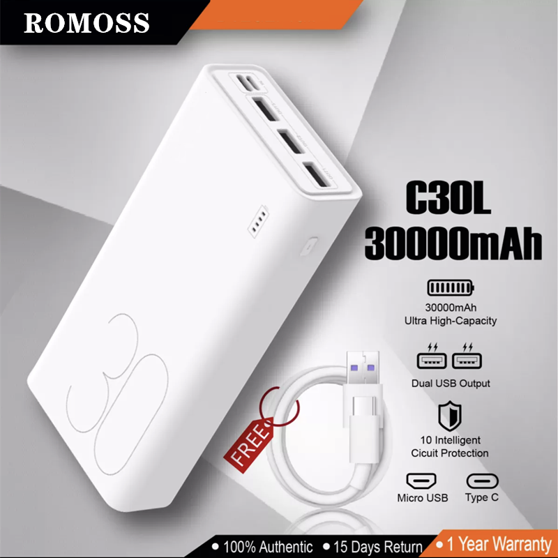 romoss powerbank ความจุ 3,0000mah ของแท้ 100% พาวเวอร์แบงค์ แบตสำรอง รองรับชาร์จเร็ว ชาร์จเร็ว Quick Charge 2.0 power bank