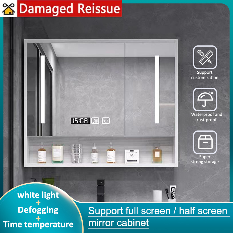 Makeup Storage Bedroom Bathroom Smart with LED Light Large Capacity Mirror Cabinet Solid Wood Wall-mounted High Load-bearing Dressing Room Simple and Versatile Intelligent Multi-functional Mirror Cabinet ราคา 4,897 บาท*ส่งฟรี