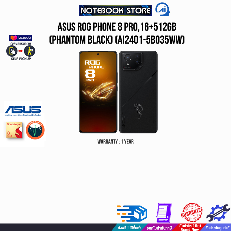 [Collect Coupons for up to 2,000.- Off][Pay 0%10 in Installments. Asus Rog Phone 8 Pro, 16+512Gb (Phantom Black) (Ai2401-5B035Ww)/1 Year Warranty/By Notebook Store ราคา 26,880 บาท*ส่งฟรี