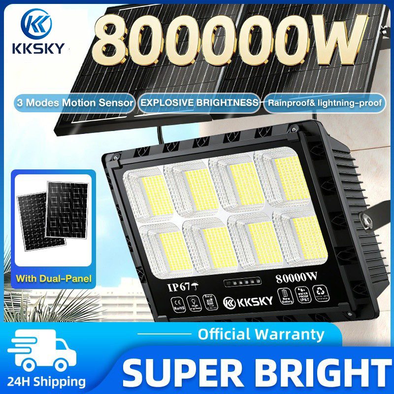Kksky Solar Cell Lights, Solar Cell Spotlights, White Light, 20000W 30000W 50000W 80000W Solar Light, White Light, Outdoor Led Lights, Waterproof Ip67, Easy to Install, with Remote Control. ราคา 3,998 บาท*ส่งฟรี