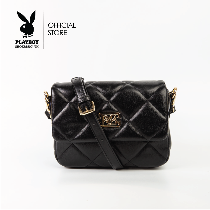 Playboy side shoulder bag royalty women genuine model ST-BS231PB072R1,ST-BS223PB064 designer stovepipe box lid open stitching quilt with htc2 color สีด memeber and color cream ราคา 1,210 บาท*ส่งฟรี