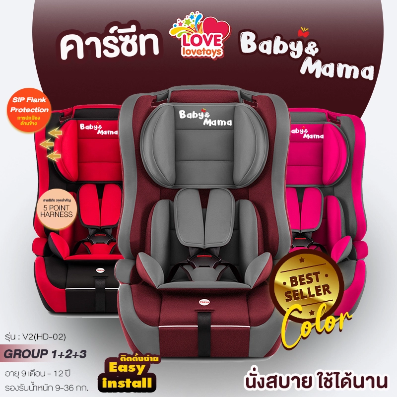 ภาพหน้าปกสินค้าคาร์ซีท คาร์ซีทเด็ก Baby&Mama รุ่น V2(HD-02) สำหรับเด็ก 9เดือน-12 ปี (น้ำหนัก 9-36กก) ติดตั้งแบบหันหน้า โอบอุ้ม สาบนิรภัย5จุด A0 จากร้าน lovelovetoy บน Lazada