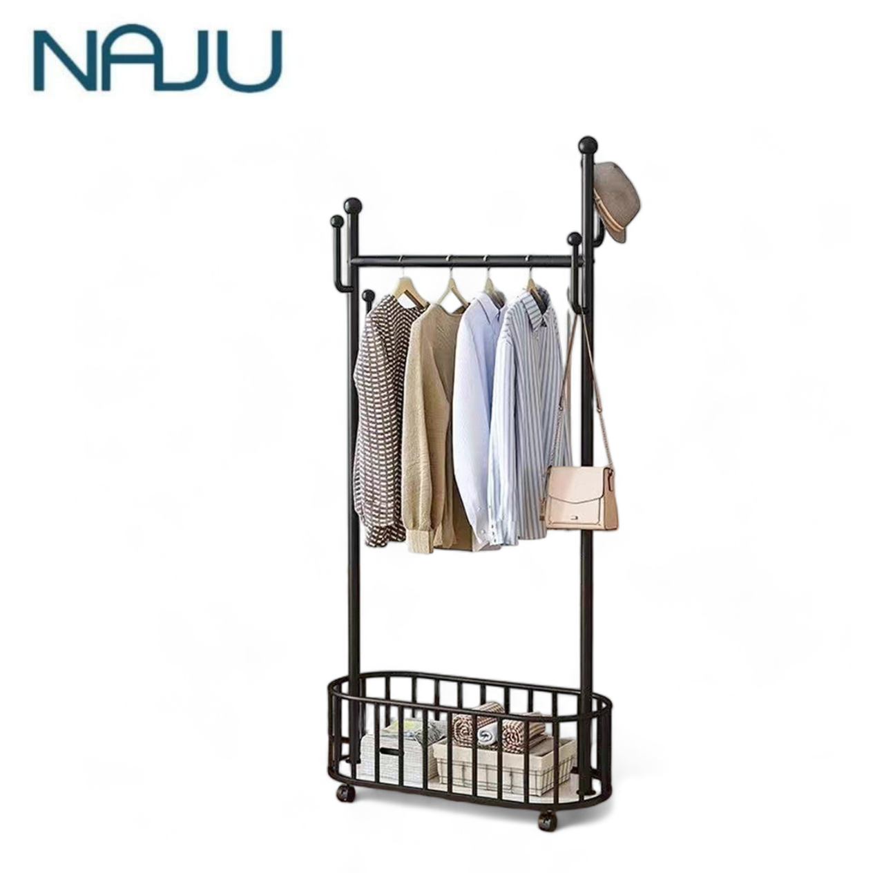 Naju ราวผ้า แขวนผ้า แขวนกระเป๋า ใส่ผ้าเตรียมซัก ราวตากผ้า สไตล์มินิมอล ราวแขวนเสื้อ มีล้อเลื่อน ประหยัดพื้นที่ บ้าน คอนโด ราคา 1,219 บาท*ส่งฟรี