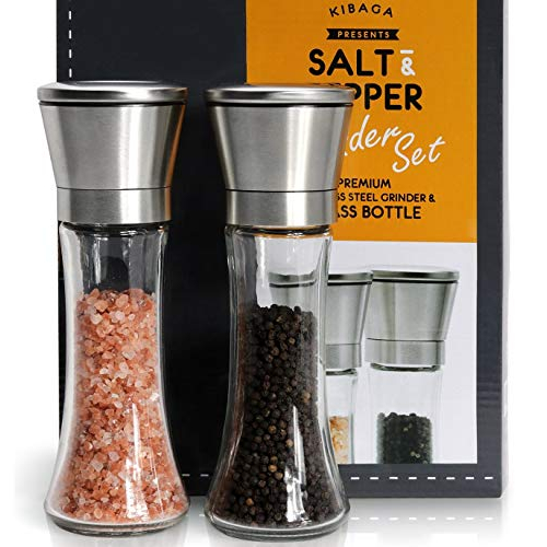 KIBAGA Premium Salt and Pepper Grinder 2 Set of Stainless Steel Shakers  Mills