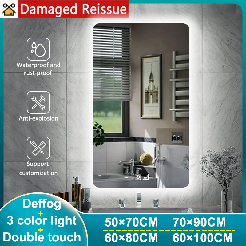 kingdom Smart Led Light Mirror Touch Screen Toilet Square Bathroom with Light Bathroom Mirror Vanity Mirror Anti-fog Mirror ราคา 2,995 บาท*ส่งฟรี