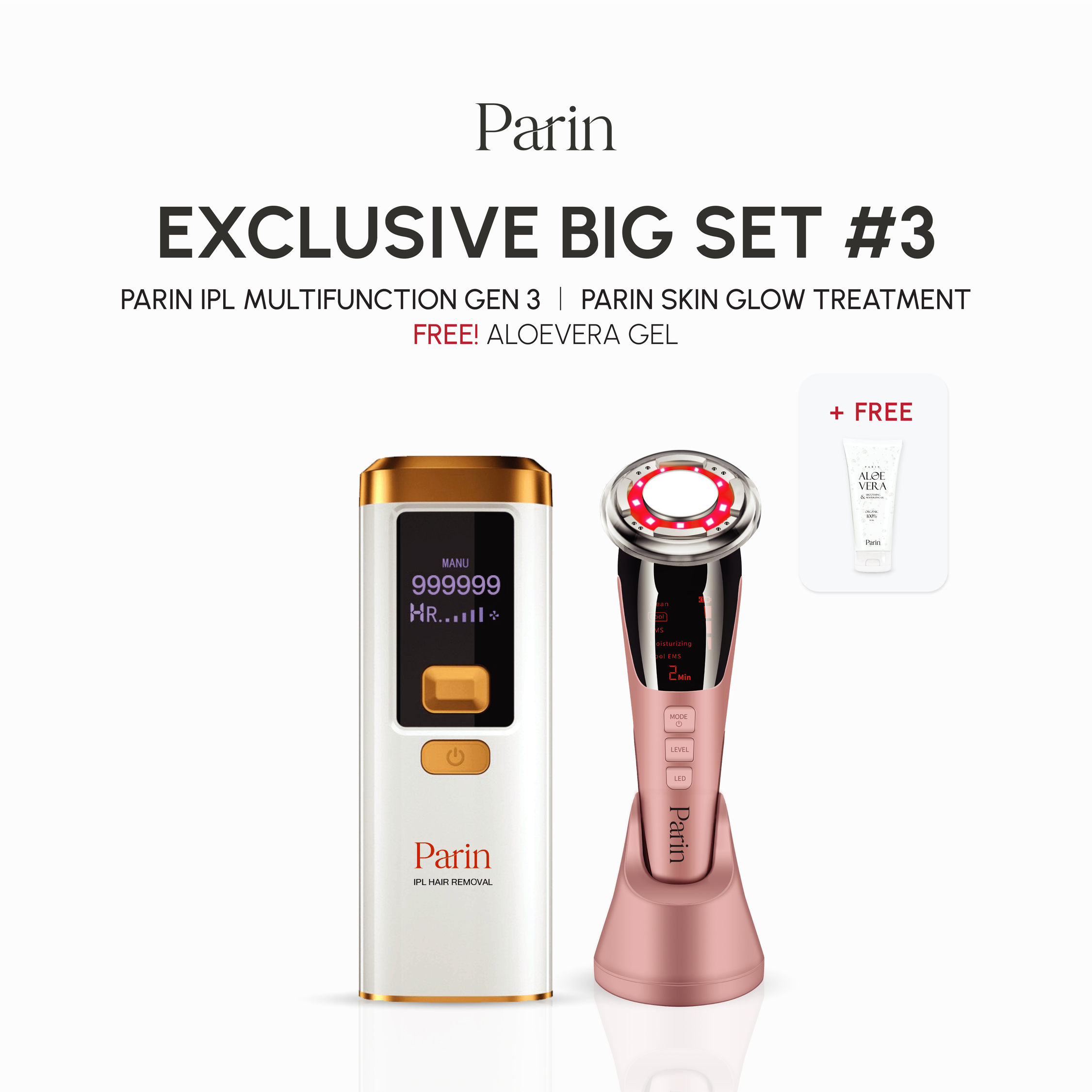 ผลิตภัณฑ์ความงามและการดูแลผิว PARIN Exclusive Big Set #3 Skin Glow & Ipl Gen 3 เลเซอร์กำจัดขนและนวดหน้า 5 ฟังก์ชั่น