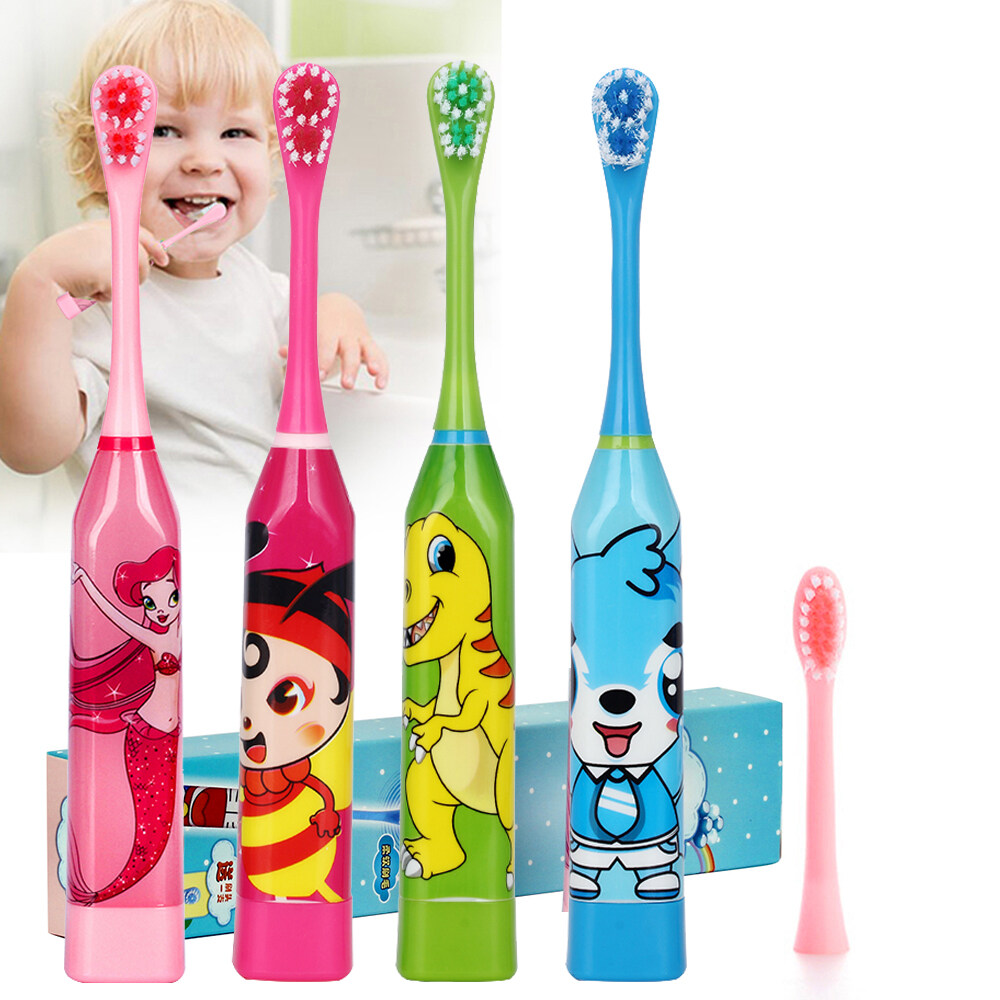 แปรงสีฟันไฟฟ้าสำหรับเด็กคลื่นเสียงการ์ตูนน่ารักเด็กแปรงสีฟันไฟฟ้ากันน้ำ 3-6-12 ปี