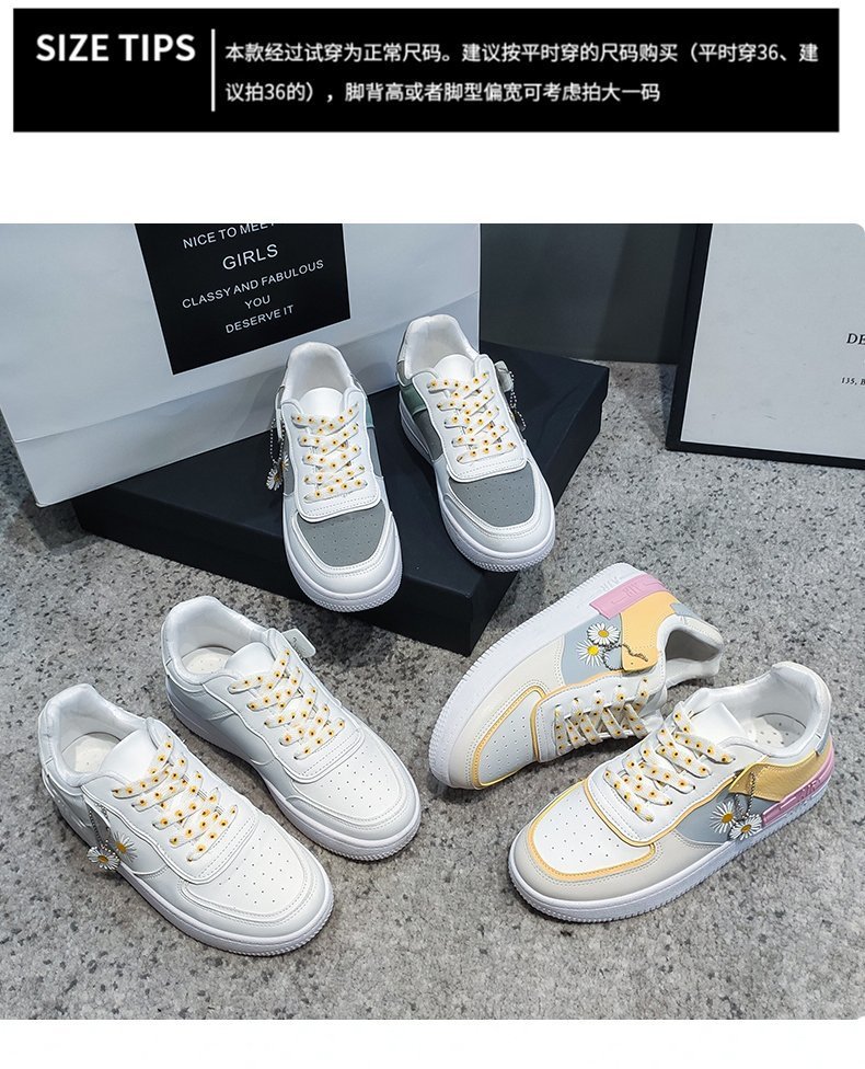 Pioneer Store 2022 mới giày thể thao daisy nhỏ thoáng khí của phụ nữ Hồng Kông phong cách macaron giản dị giày trắng 4