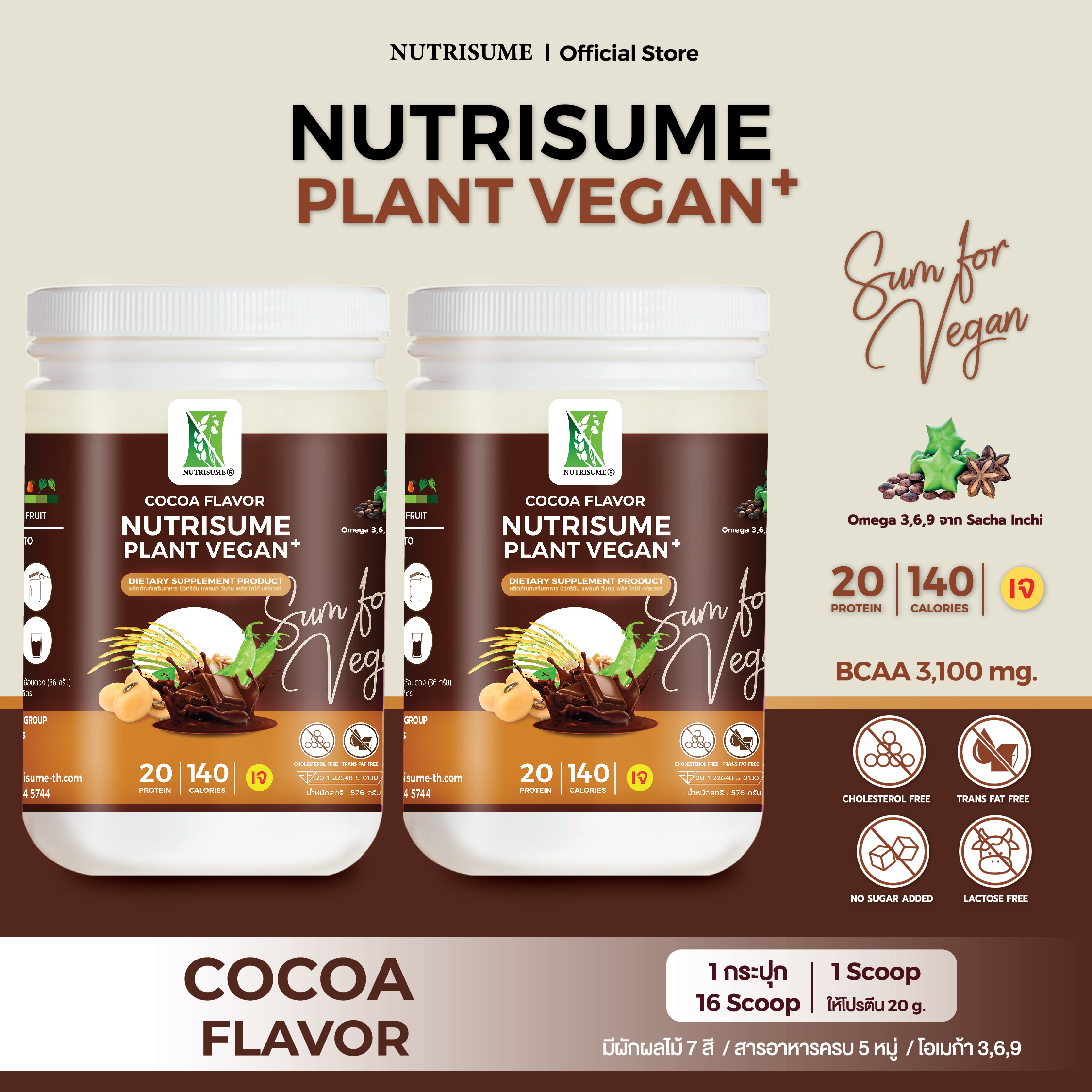 SET DUO Nutrisume Plant Vegan Plus Cocoa Flavor ราคา 1,100 บาท*ส่งฟรี