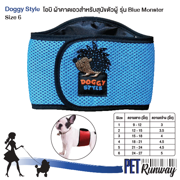 Doggy Style โอบิ ผ้าคาดเอว โอบิผ้าคาดเอว สีฟ้าลายเม่น รุ่น Blue Monster ป้องกันสุนัขตัวผู้ฉี่ สำหรับสุนัขตัวผู้ (แบบตัวเลือก)
