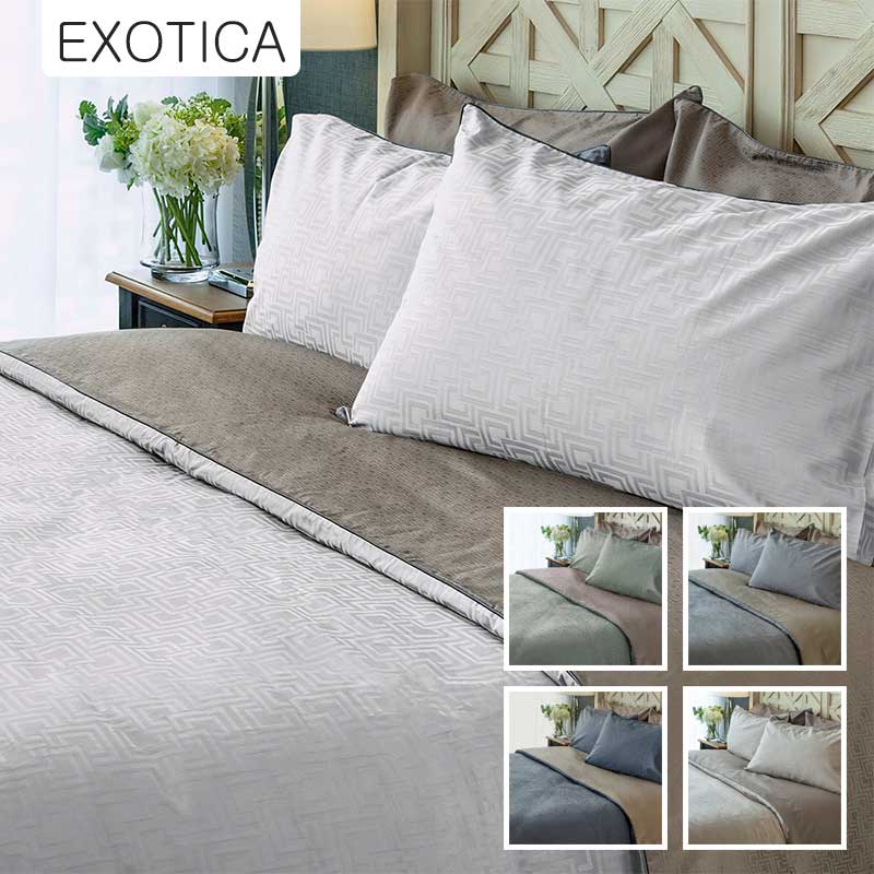 EXOTICA ปลอกผ้านวมถอดซักได้ / ผ้านวมเย็บติด ขนาด 100”x 90” (สำหรับเตียง 6 ฟุต หรือ 5 ฟุต) / 70”x 90” (สำหรับเตียง 3.5 ฟุต) ลาย Synergy ราคา 2,300 บาท*ส่งฟรี