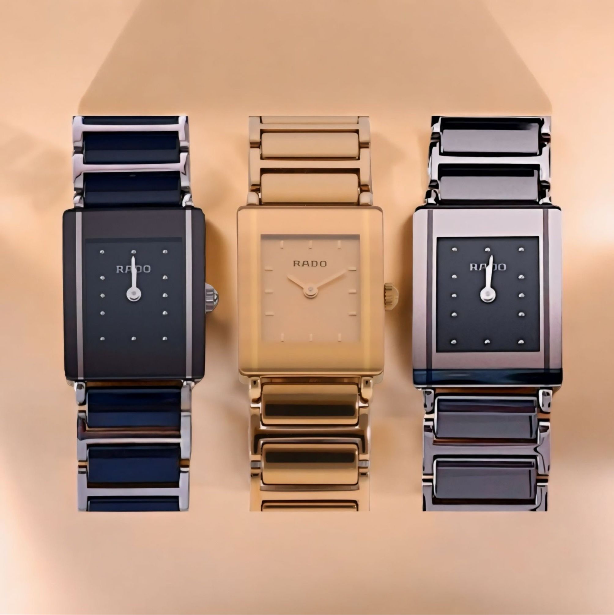 นาฬิกาข้อมือผู้หญิง RADO Diastar Quartz รุ่น 153.0383.3 สีทอง 153.0488.3 สีดำ 153.0488.3 สีเงิน หน้าดำ ขนาดตัวเรือน 18 x 22 มม ตัวเรือน Diastar สาย Stainless steel ราคา 59,800 บาท*ส่งฟรี