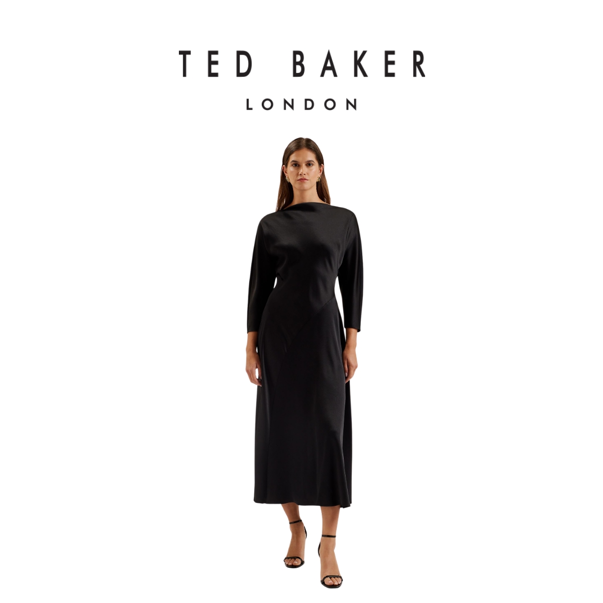 [Speical voucher 15%] Ted Baker Women's Avelli Curve Seam Detail Midi Dress Black ราคา 10,990 บาท*ส่งฟรี