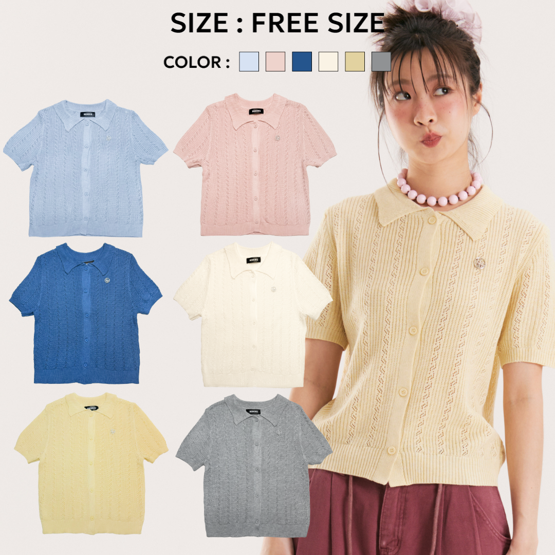 Bemingtop903(FREE SIZE)-CABLE KNIT POLO เสื้อไหมพรมถักลายคลาสสิก ใส่แล้วดูน่ารักและมีสไตล์ ราคา 381 บาท*ส่งฟรี
