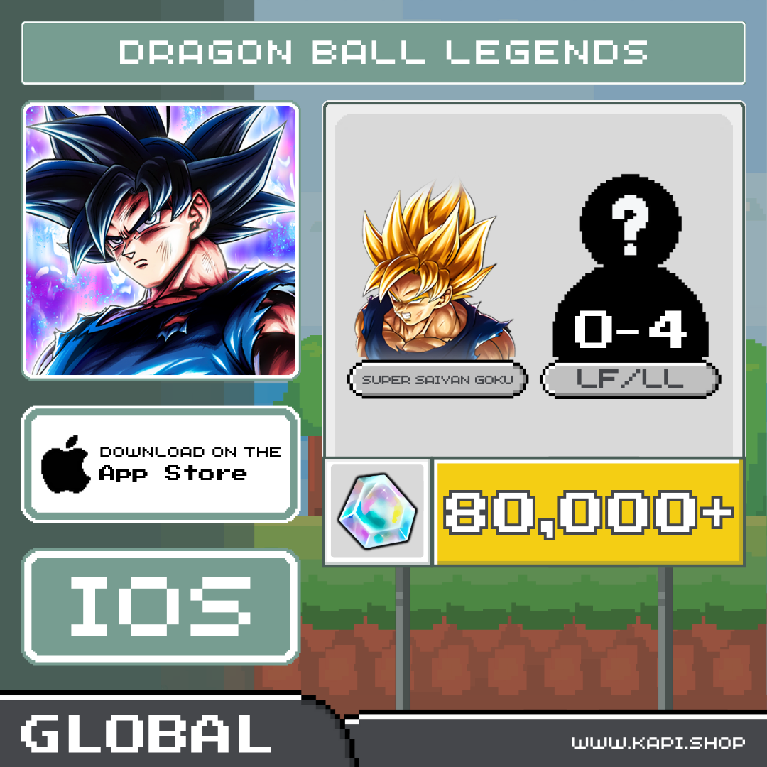 DRAGON BALL LEGENDS (Global-iOS) - 80,000+ Chrono Crystals + Super Saiyan Goku + Random 0-4 Characters Lf/Ll ราคา 310 บาท*ส่งฟรี