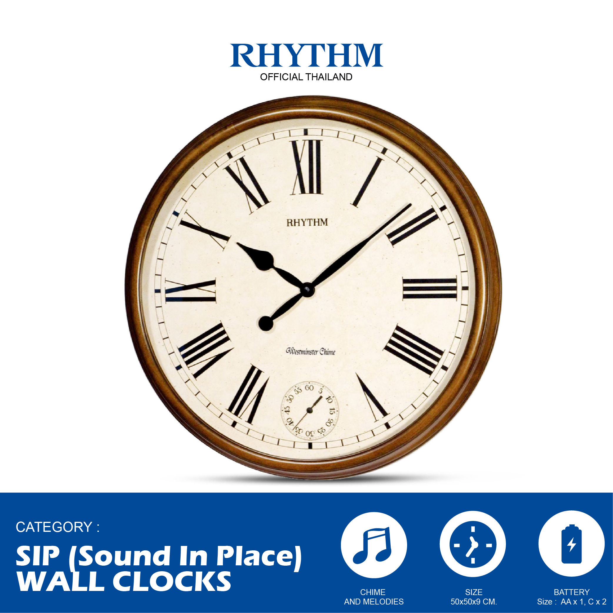 นาฬิกาแขวน RHYTHM นาฬิกาแขวน ขอบพลาสติกลายไม้วงกลม เลขโรมัน ขนาด 46.5 ซม. ราคา 7,890 บาท*ส่งฟรี