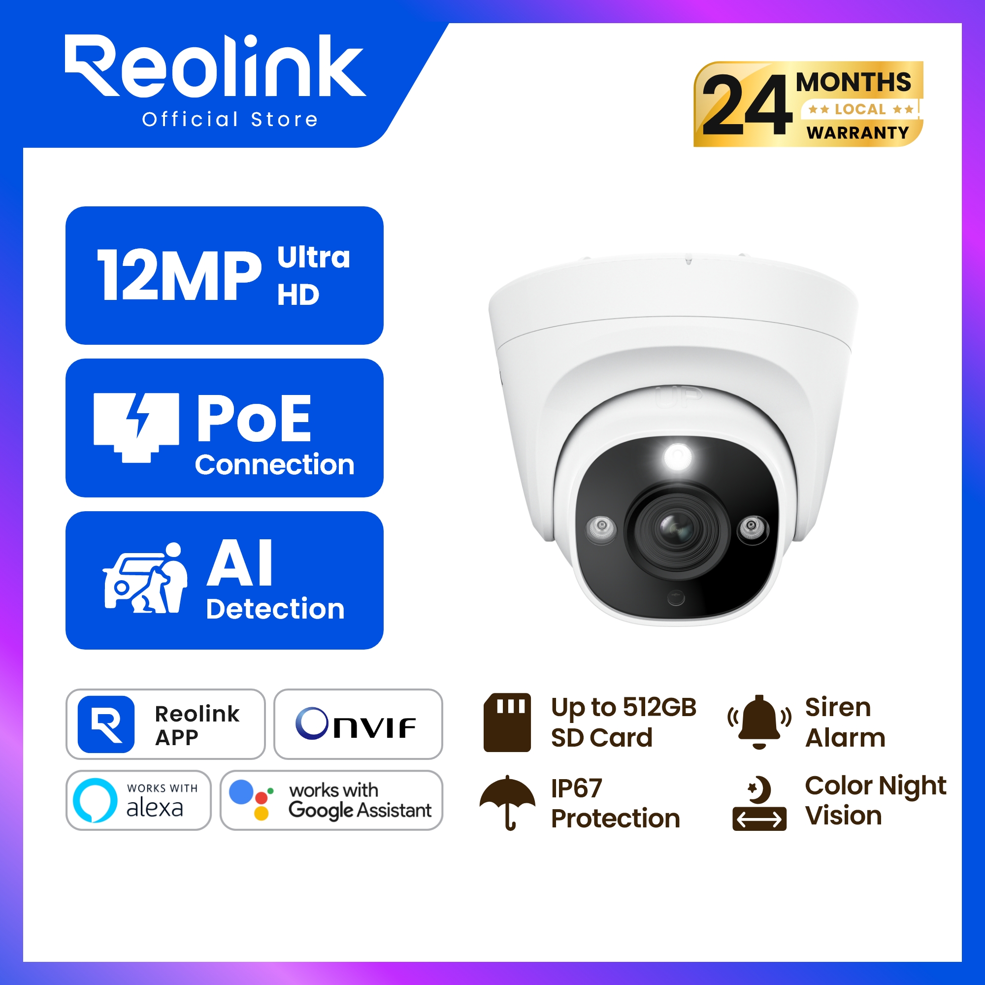 กล้องถ่ายรูป กล้องดิจิตอล Reolink P344 Poe 12Mp Uhd Dome วงจรปิดที่คมชัดที่สุด ภาพสีกลางคืนที่คุณสามารถพูดคุยกลับได้ การตรวจจับ Ai อัจฉริยะภายนอกแบบกันน้ำ ราคา 4,638 บาท*ส่งฟรี