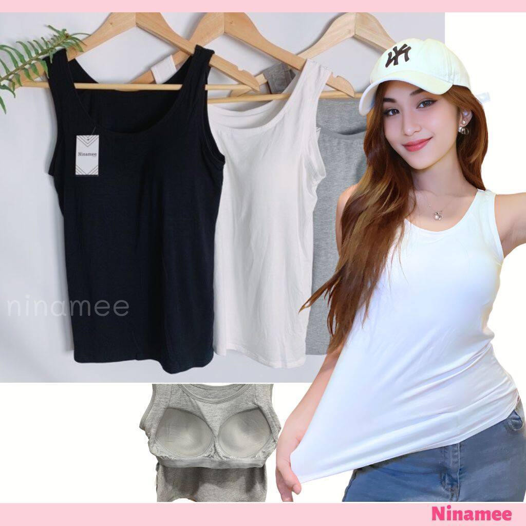 Womens Camisole with Built In Shelf Bra Spaghetti Strap Vest Padded Tank  Tops