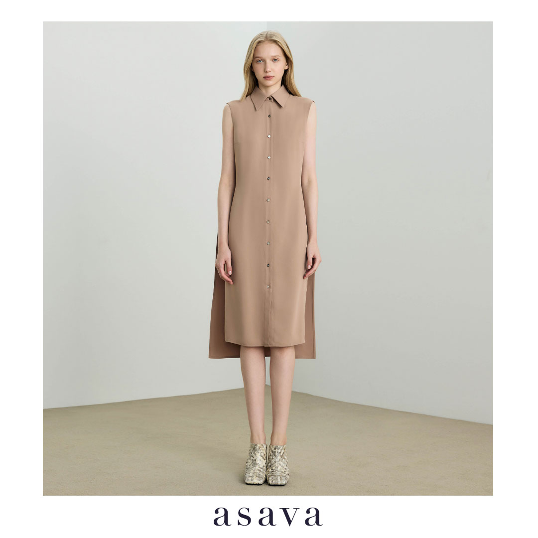 [Asava Ss26] Elodie Sleeveless Shirt Dress, Women's Shirt Dress, Sleeveless, Collared, Cape Detail on the Back. Decorated with Front Buttons. ราคา 12,000 บาท*ส่งฟรี