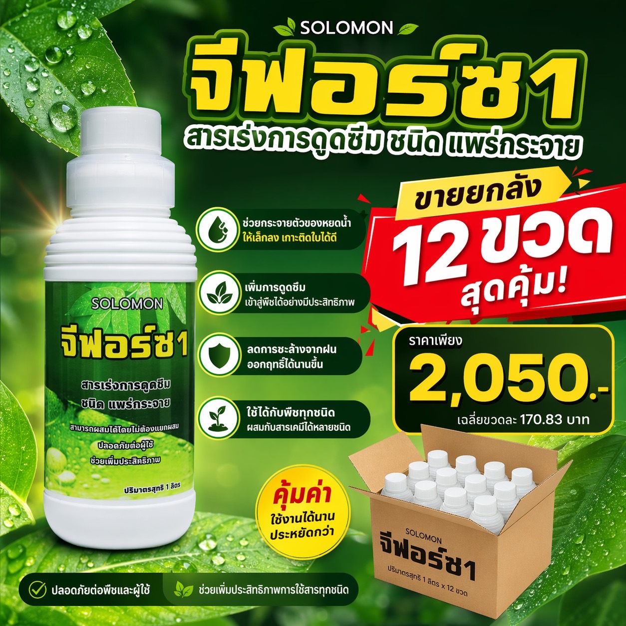 G Force, Leaf Retaining Agent (12 Bottles Per Box), Genuine, Concentrated Leaf Retaining Agent. Best-Selling Leaf Retaining Agent, Size 1 Liter, 12 Bottles.