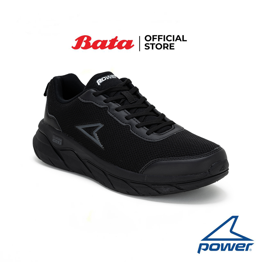 Bata Baja, Power Brand, Sports Running Shoes, Sneakers, Running Shoes, Mesh Fabric, Lace-Up, Good Ventilation, for Men, Model Duofoam Max 100 Ex, Black, 8186235
