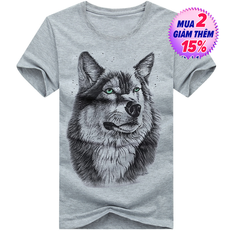 [สินค้าจุด] สำหรับชายหนุ่มรอบเสื้อยืดคอปกผู้ใหญ่ลำลองขนาดใหญ่พิมพ์ผ้าฝ้าย Wolf เสื้อผ้าชิ้นบนเสื้อผ้า Xmas