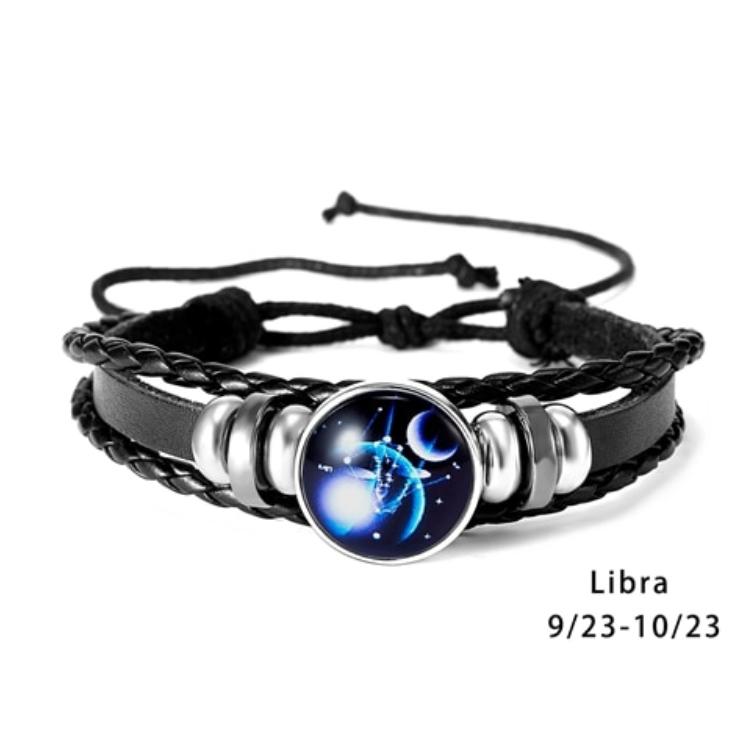 สร้อยข้อมือ กำไลข้อมือ หนัง 12 ราศี 12 Constellation Handmade Leather Bracelets for Women Weave Multi Layer Punk 12 Zodiac Couple Charms Bracelet Jewelry