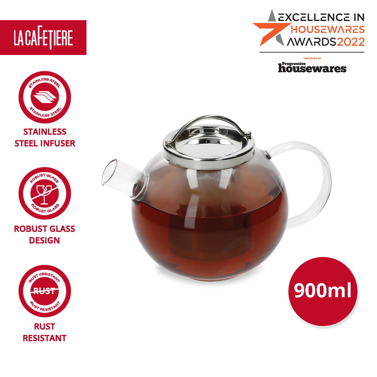 La Cafetiere Darjeeling Loose Leaf Glass Teapot with Stainless Steel Infuser, Removable Stainless Steel Lid & Infuser 900ml กาชงชาพร้อมตัวก ราคา 1,377 บาท*ส่งฟรี