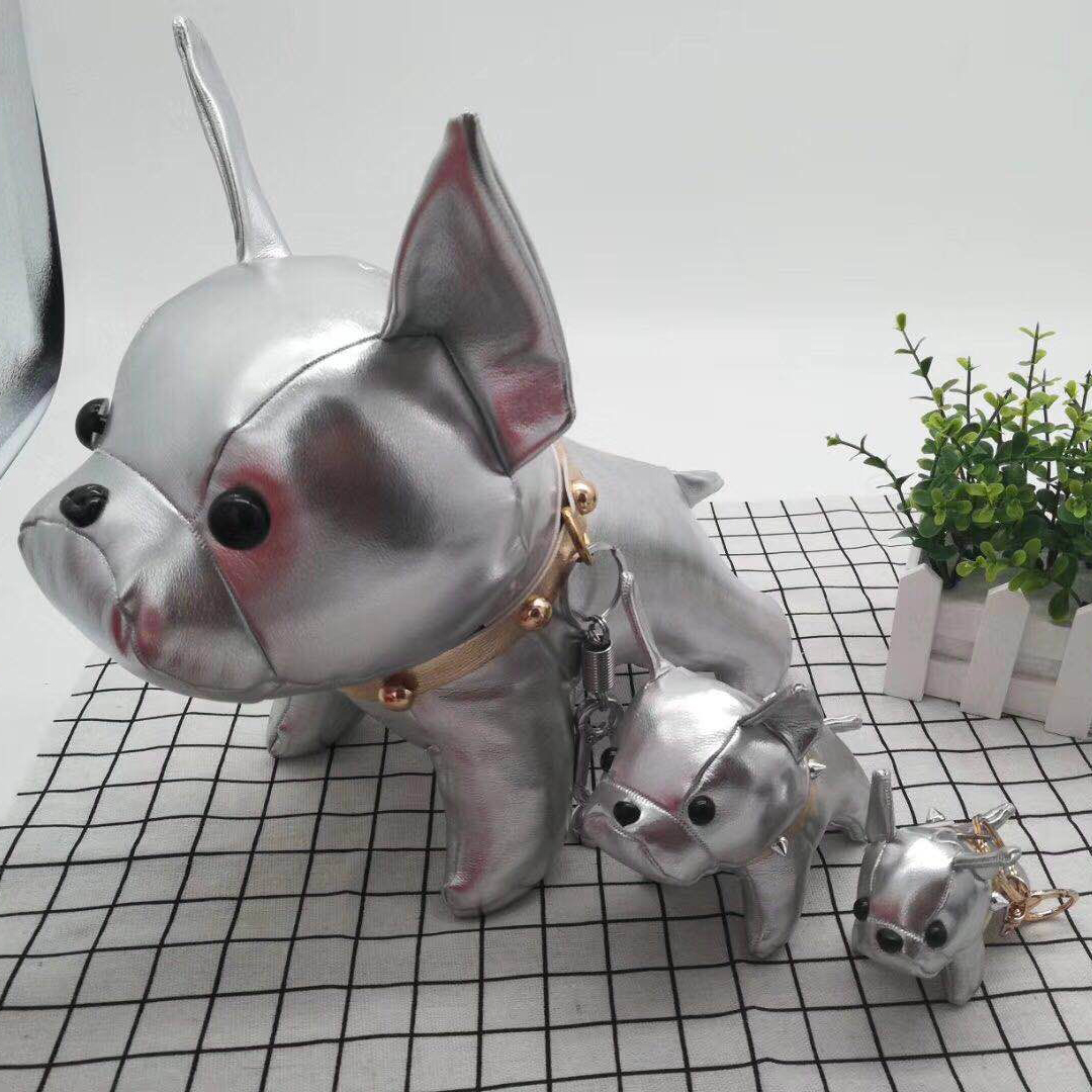 Crystal French Bulldog Keychain PU Leather Animal Dog Keyring Holder Charm  Trinket Chaveiros Bag Accessories Punk