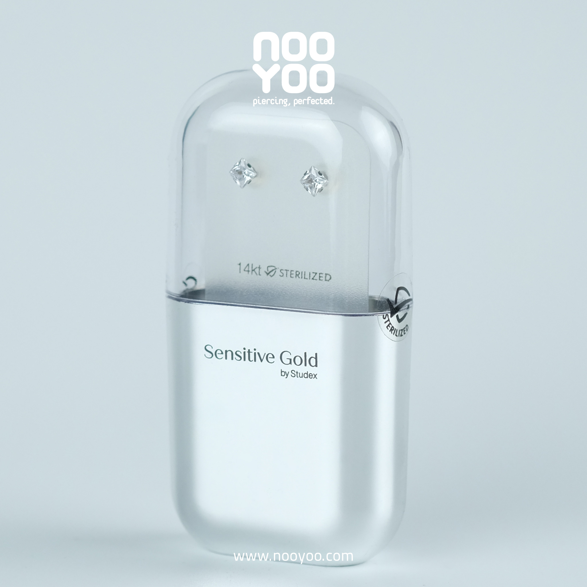 NooYoo ต่างหูสำหรับผิวแพ้ง่าย STERILIZED 14K 4x4 mm CZ Princ. Cut (ก้านขาว/ทอง/โรสโกลด์) ราคา 2,990 บาท*ส่งฟรี