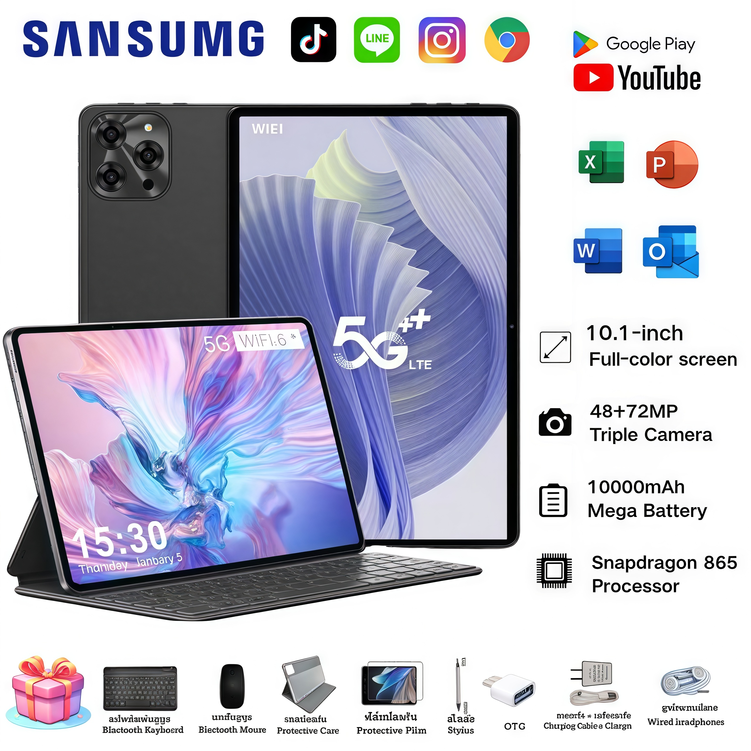 Tablet 5G Android แรม 16GB รอม 512GB แท็บเล็ต 10.1 นิ้ว Full HD Dual SIM 5G /wifi ทำงานได้เร็ว ชาร์จไว แท็บเล็ตของแท้ ราคา 2,479 บาท*ส่งฟรี