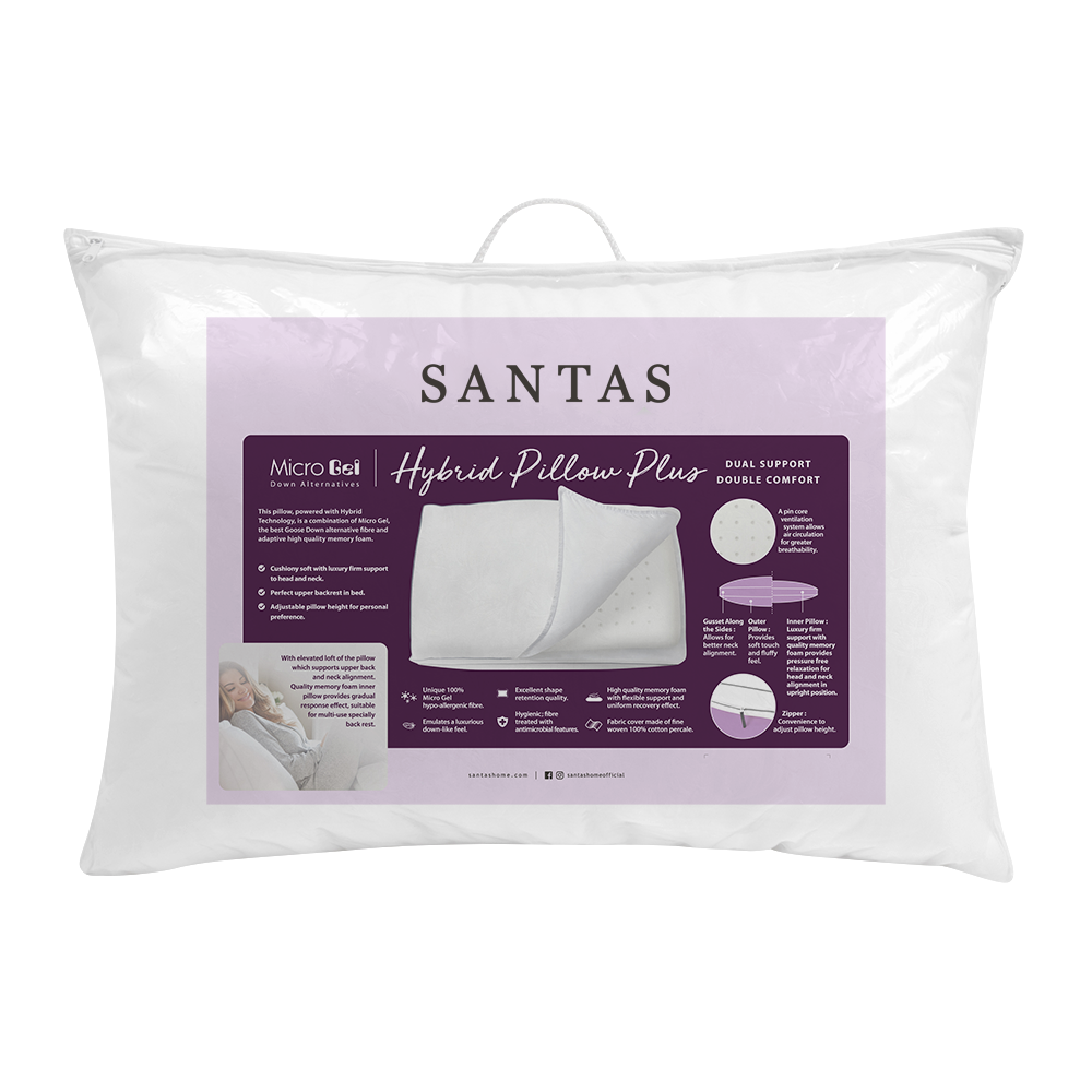 SANTAS หมอนหนุน รุ่น MICROGEL HYBRID PILLOW PLUS ขนาด 19x29 นิ้ว ราคา 3,640 บาท*ส่งฟรี