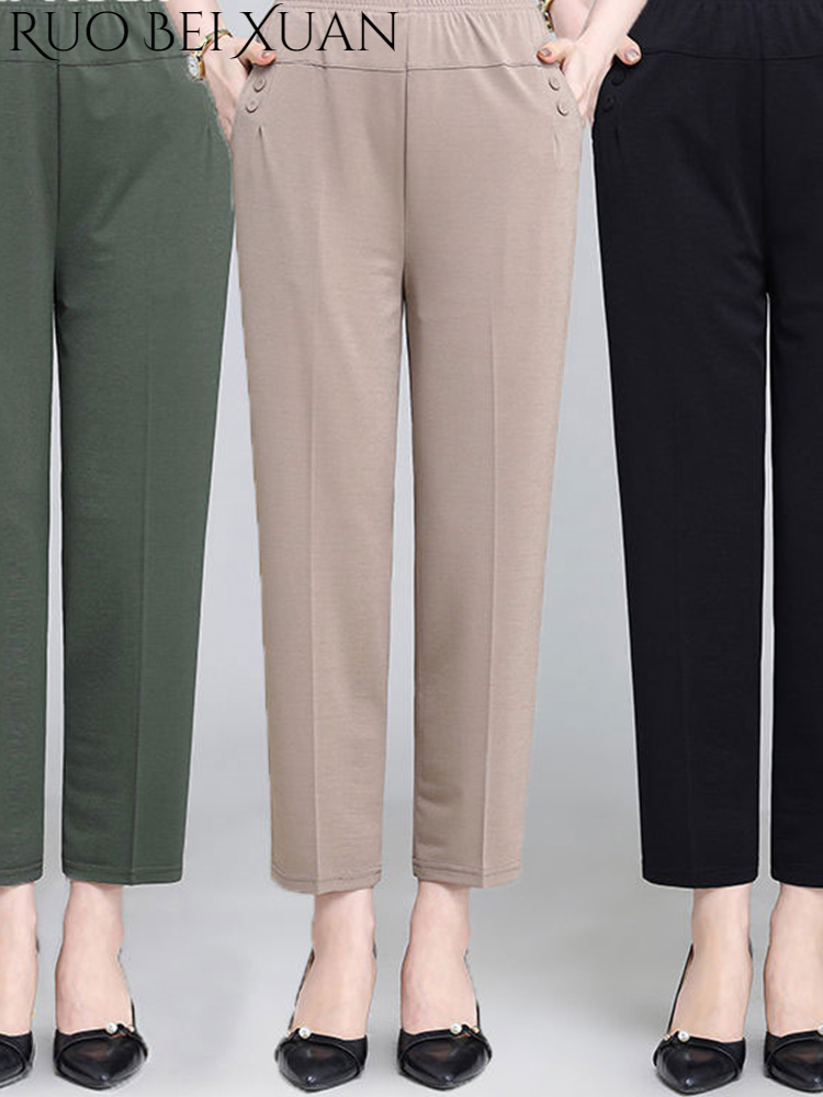 Ruo Bei Xuan middle-aged mother's ice silk pants, middle aged women's high waist loose pants middle-aged and elderly casual straight thefreckledmarket pants for women stretch fabric pants 2024 ราคา 79 บาท*ส่งฟรี